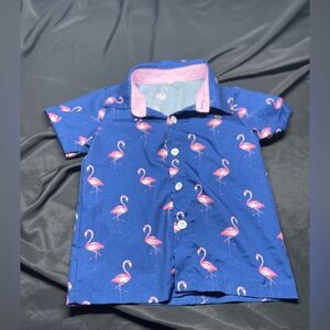 4T Pink Flamingo Navy Blue Button Up Dress Shirt